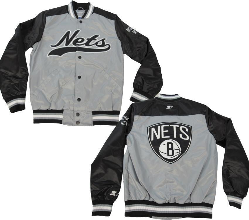 Brooklyn Nets Mens Size S Starter Silver Black Satin Button Snap Jacket Image 1