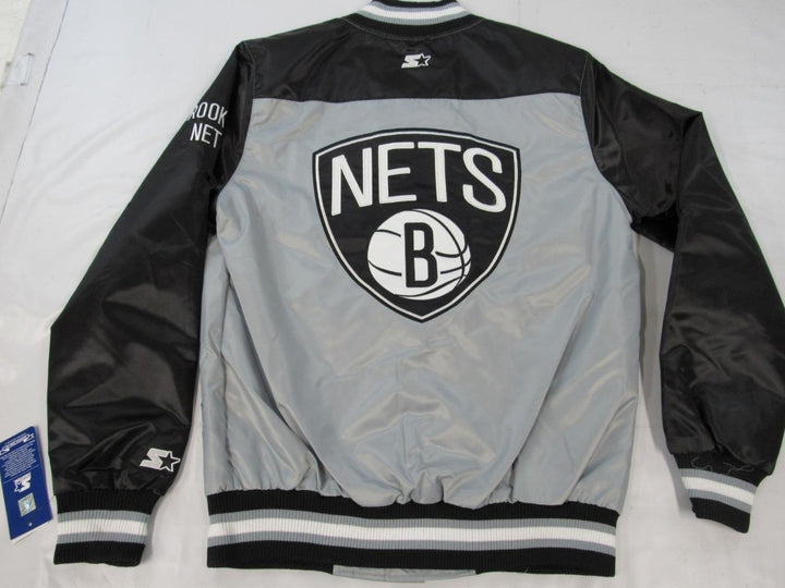 Brooklyn Nets Mens Size S Starter Silver Black Satin Button Snap Jacket Image 3