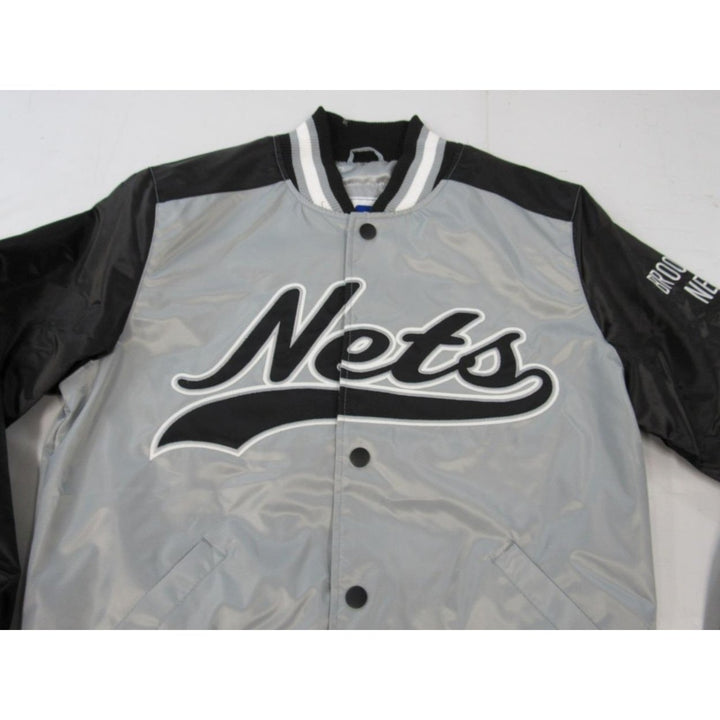 Brooklyn Nets Mens Size S Starter Silver Black Satin Button Snap Jacket Image 4