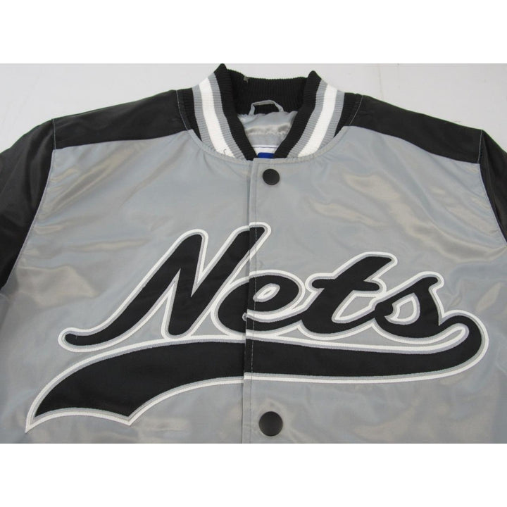 Brooklyn Nets Mens Size S Starter Silver Black Satin Button Snap Jacket Image 4