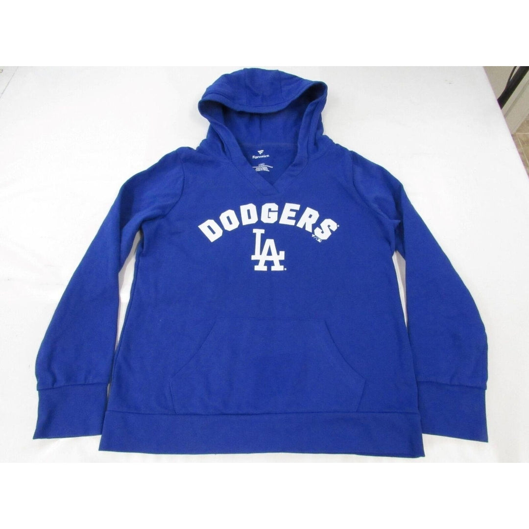 Los Angeles Dodgers 50 Mookie Betts Womens Size L Blue V-Neck Hoodie Image 1