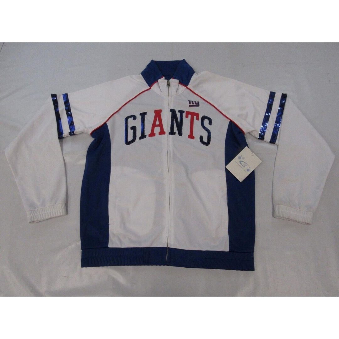 York Giants Womens Size M White Blue Polyester Full-Zip Jacket Image 1