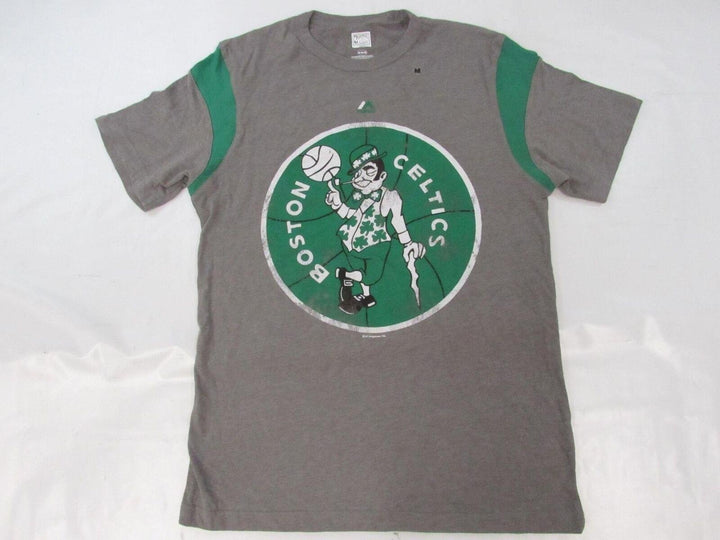 Boston Celtics Mens Size M Medium Gray Majestic Shirt w/ Distressed Print Image 1