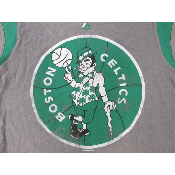 Boston Celtics Mens Size M Medium Gray Majestic Shirt w/ Distressed Print Image 3