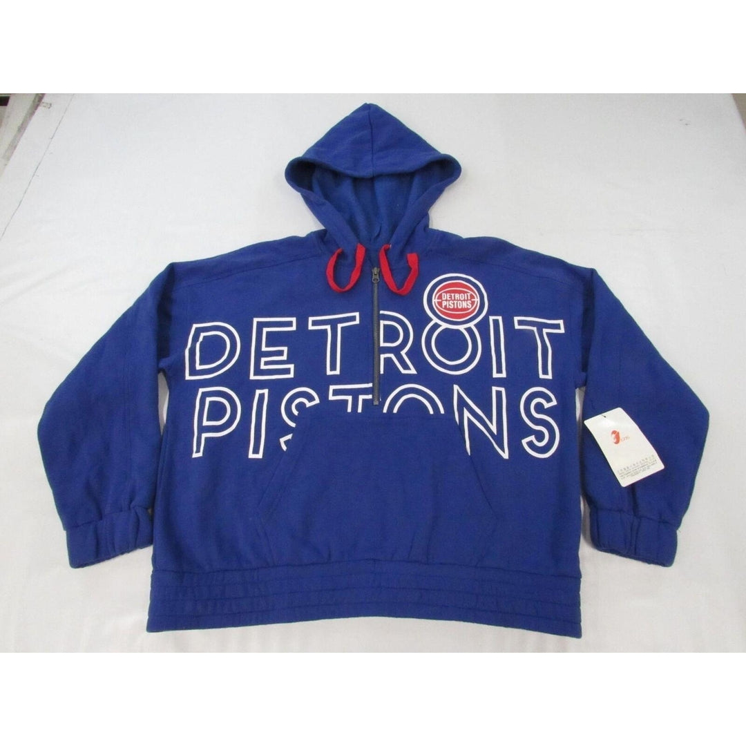 Detroit Pistons Womens Size M Blue 1/2-Zip Flare Hoodie Image 1