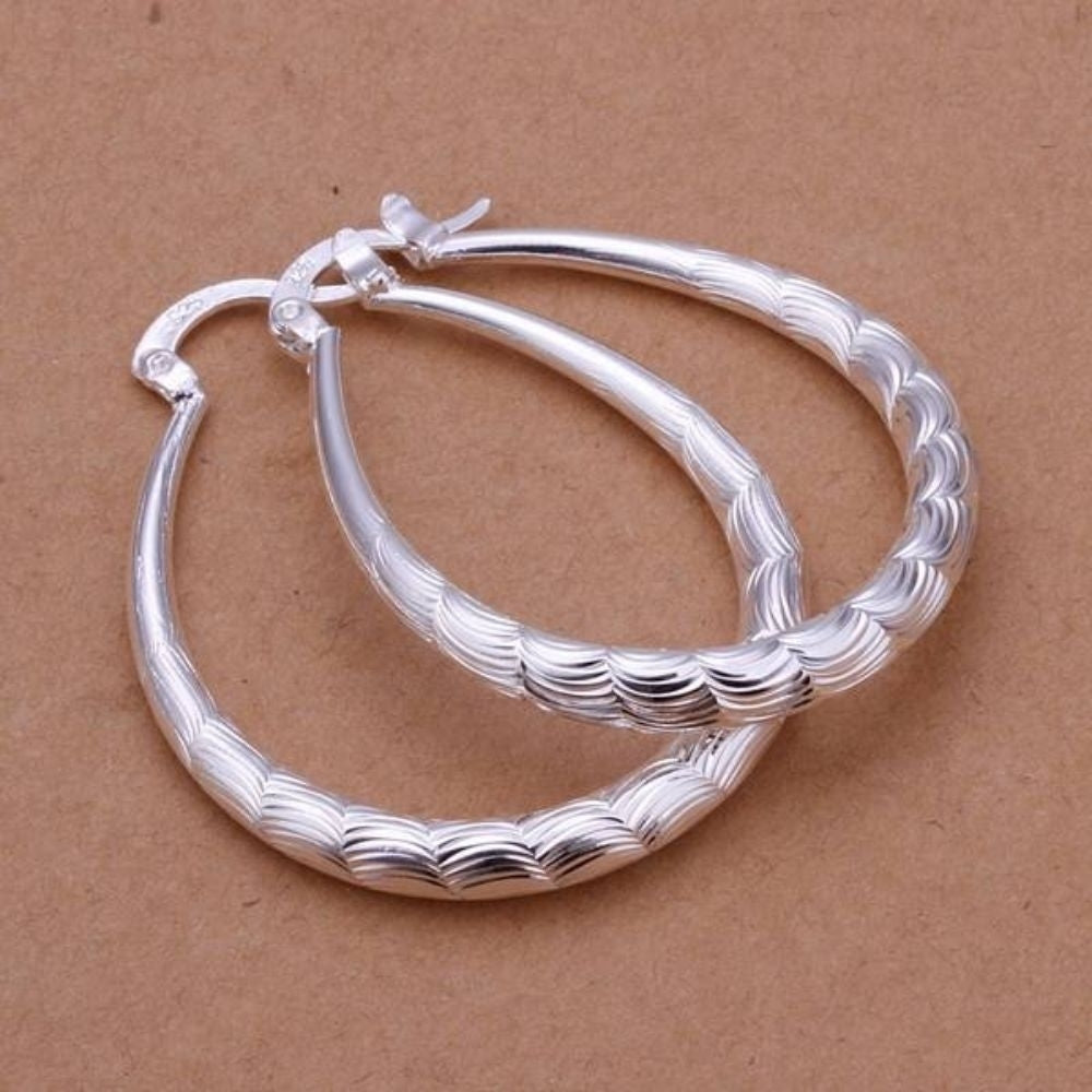 925 Sterling Silver Oval Hoop Earrings Image 2