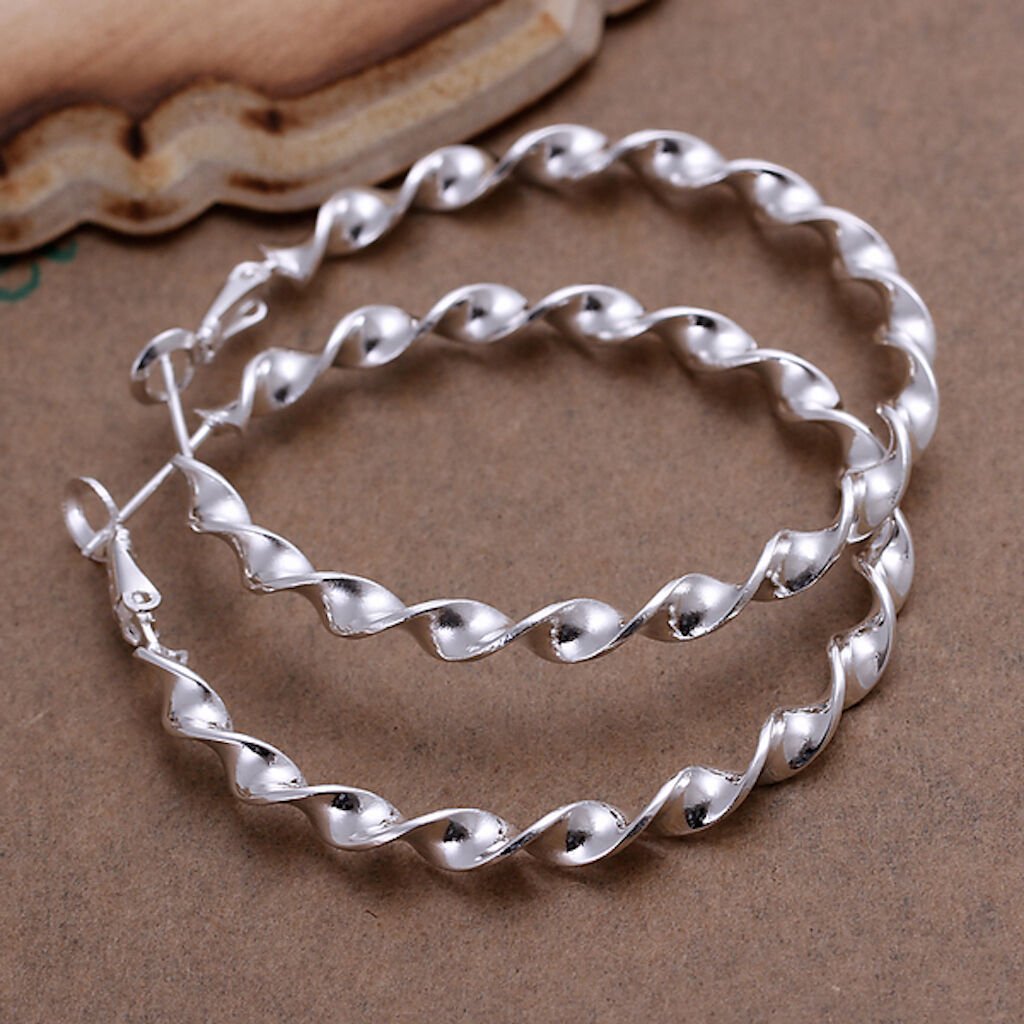 925 Sterling Silver Twisted Hoop Earrings Image 2