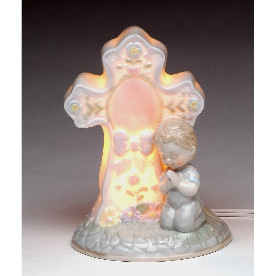 Ceramic Praying Boy Cross Nightlight 5.25in Nursery Image 3