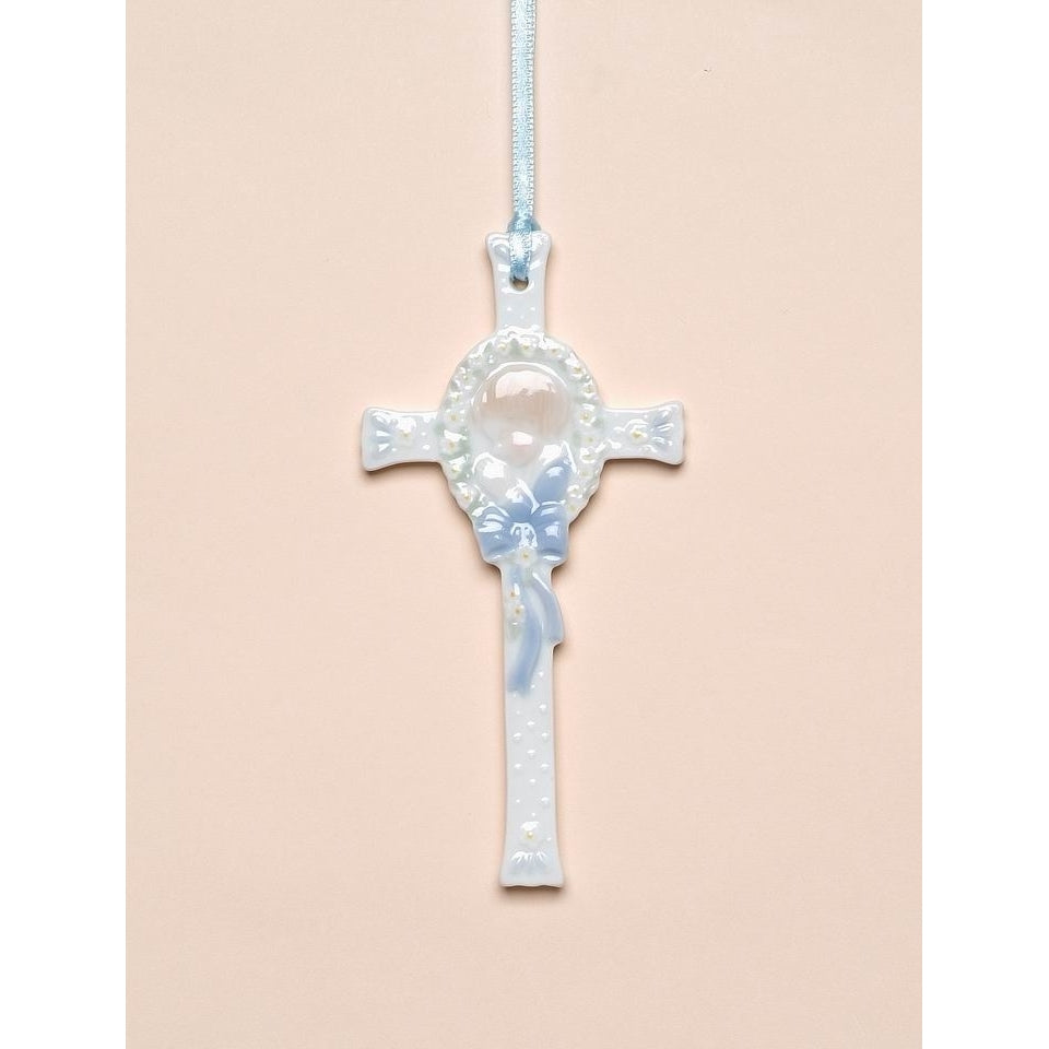 Ceramic Praying Boy on Cross 4in Spiritual Item Image 3