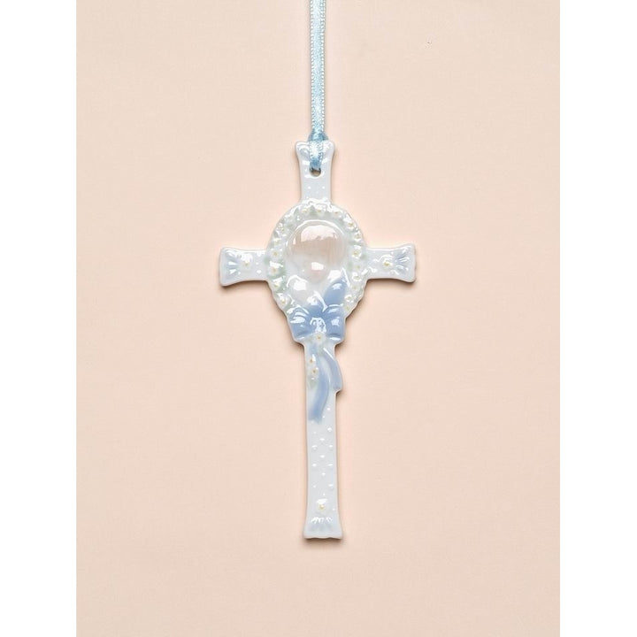 Ceramic Praying Boy on Cross 4in Spiritual Item Image 3