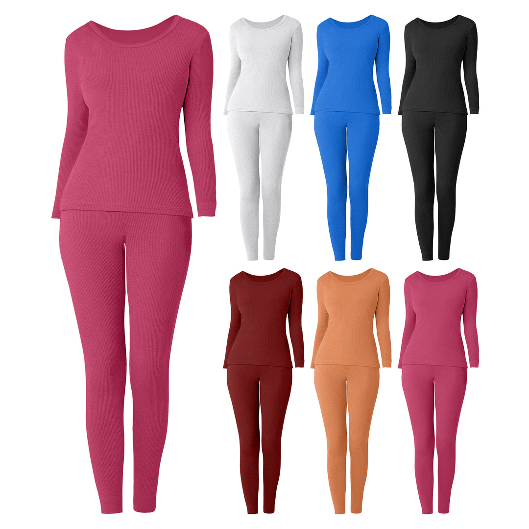 2-Sets Womens Ultra Soft Cotton Waffle Knit Thermal Underwear Set Sizes S-XL Image 1