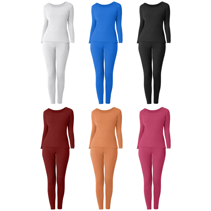 Womens Ultra Soft 100% Cotton Thermal Underwear Set 4 Piece 2 Tops 2 Bottoms Image 2