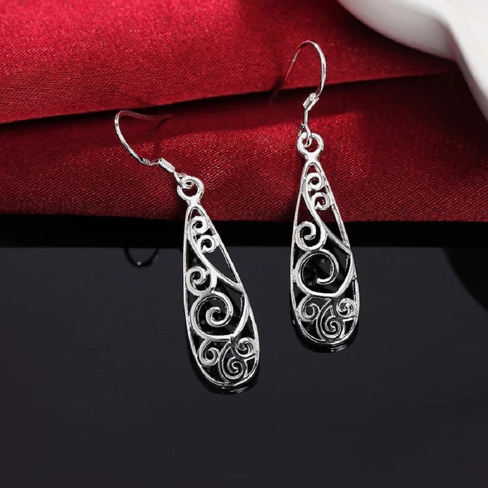 925 Sterling Silver Filigree Teardrop Earrings Image 2