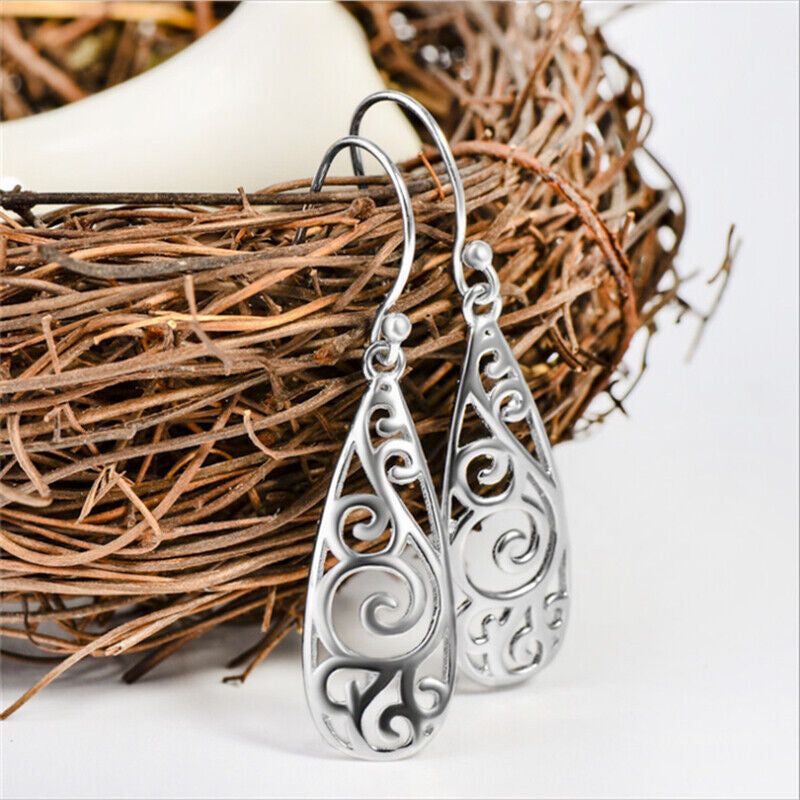 925 Sterling Silver Filigree Teardrop Earrings Image 3