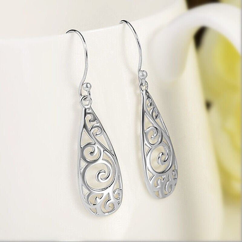 925 Sterling Silver Filigree Teardrop Earrings Image 1