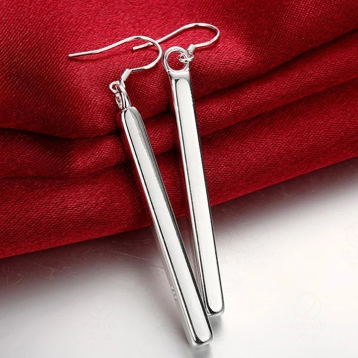 925 Sterling Silver Vertical Bar Drop Earrings Image 1