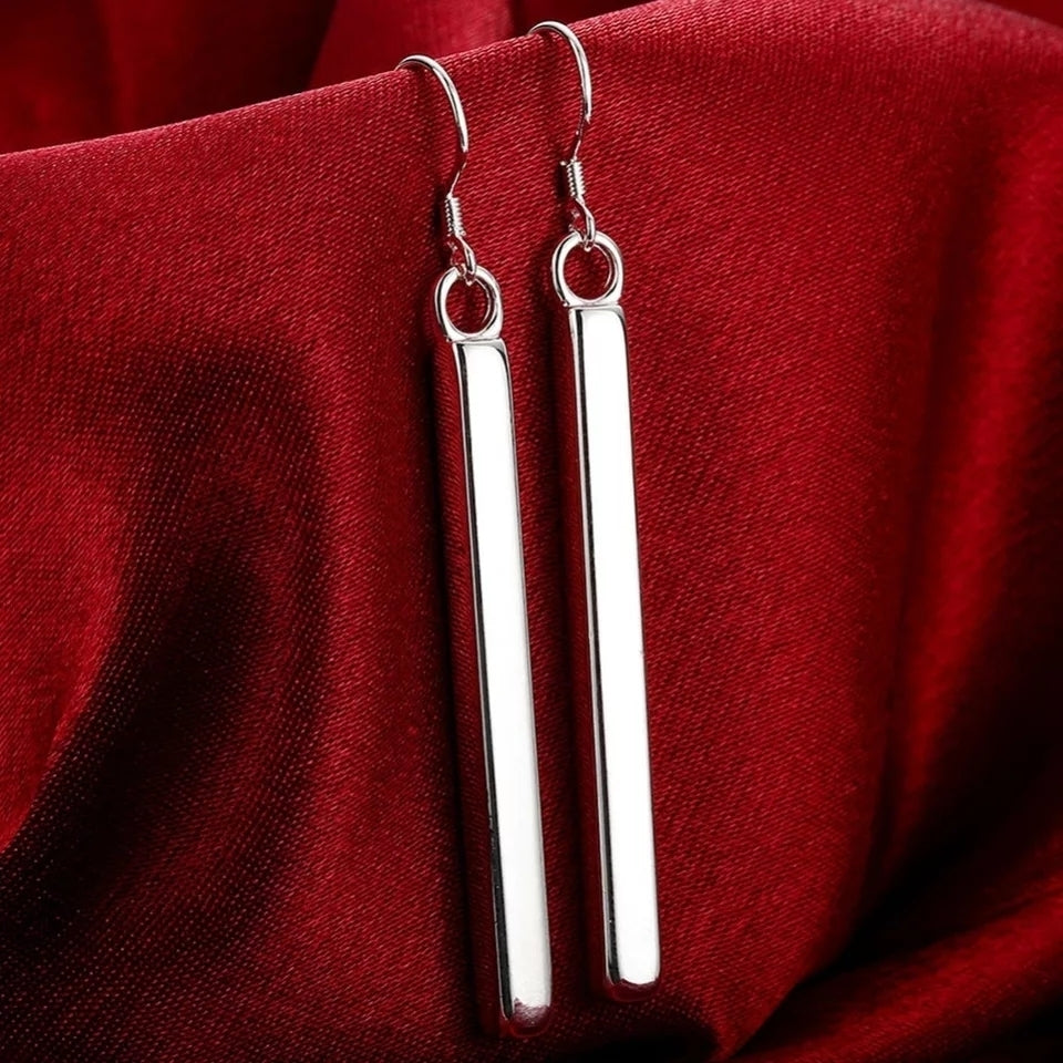 925 Sterling Silver Vertical Bar Drop Earrings Image 2