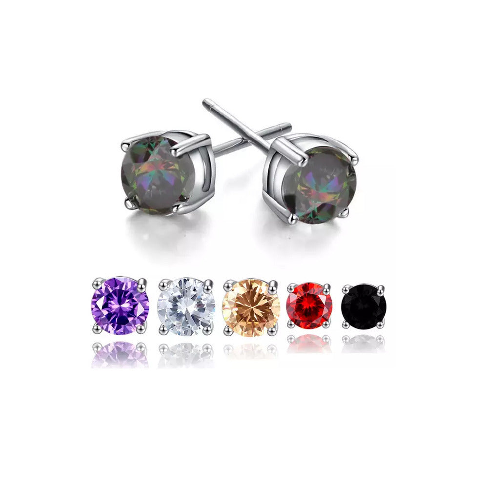 18k White Gold Plated Round Stud Earrings Image 1