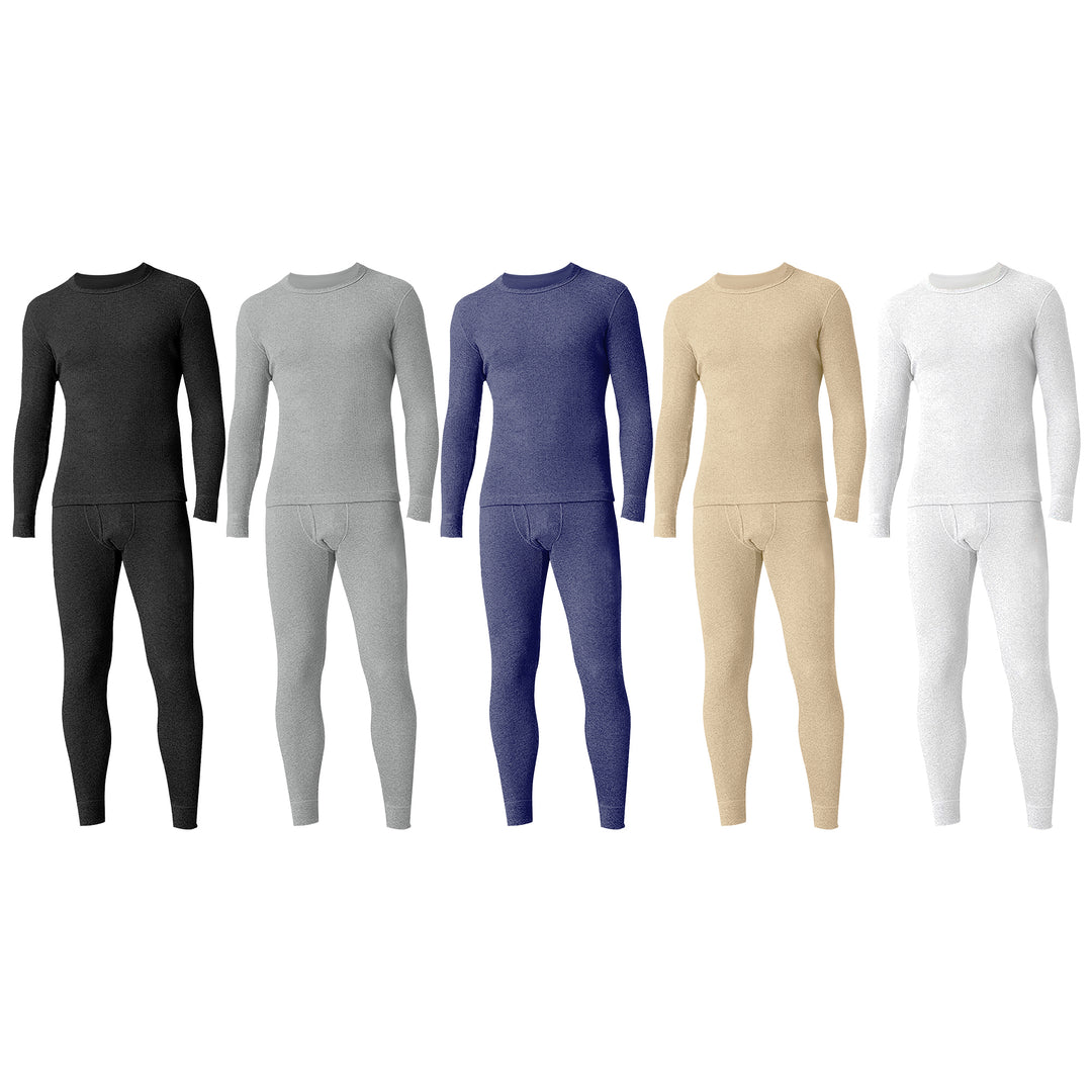 Mens Cotton Waffle Knit Thermal Underwear Set 2 Piece Winter Apparel Size M-XXL Image 1