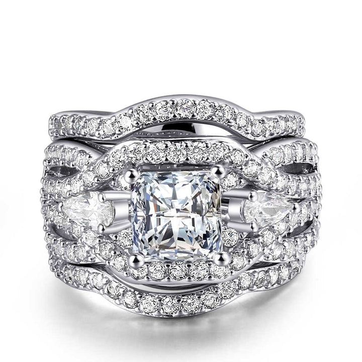 Three-in-One Set Silver Engagement Wedding Ring Set Image 3