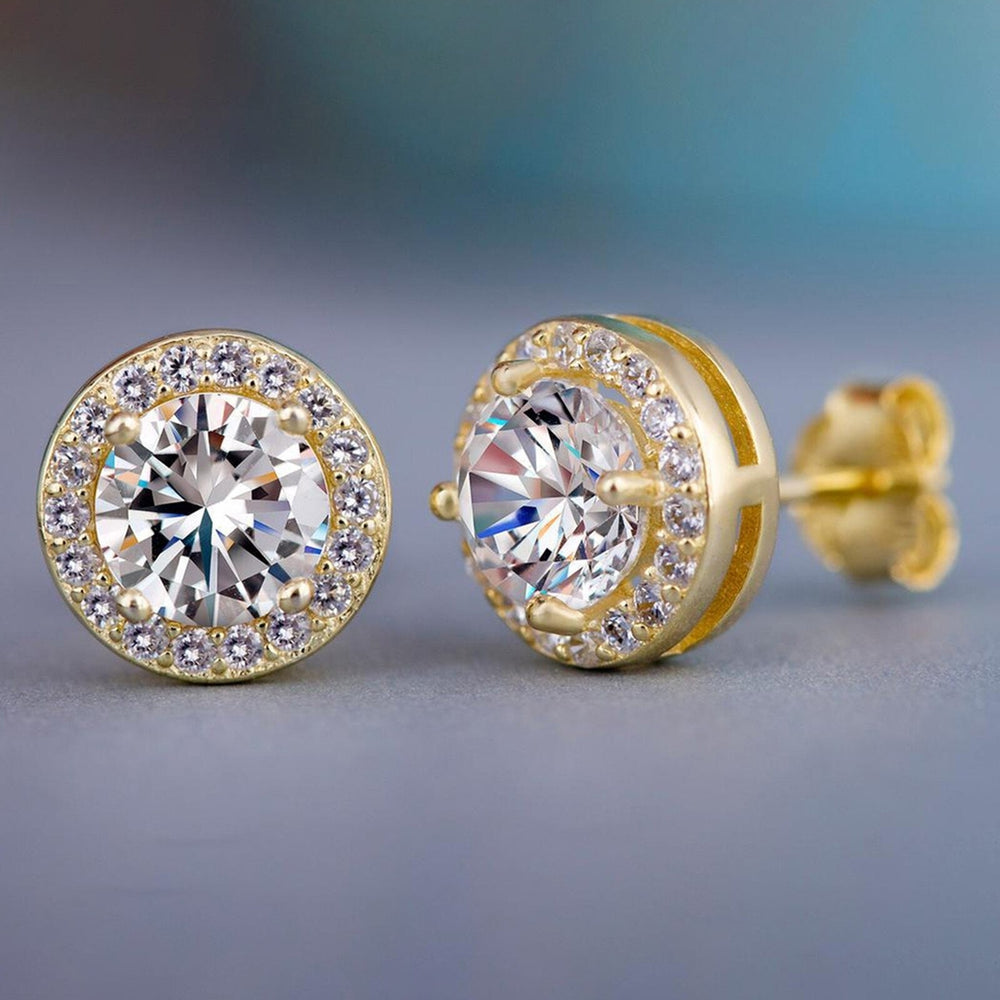 18K Gold Plated Halo Cushion Cut Cubic Zirconia Stud Earrings Image 2