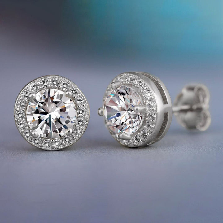 18K Gold Plated Halo Cushion Cut Cubic Zirconia Stud Earrings Image 6