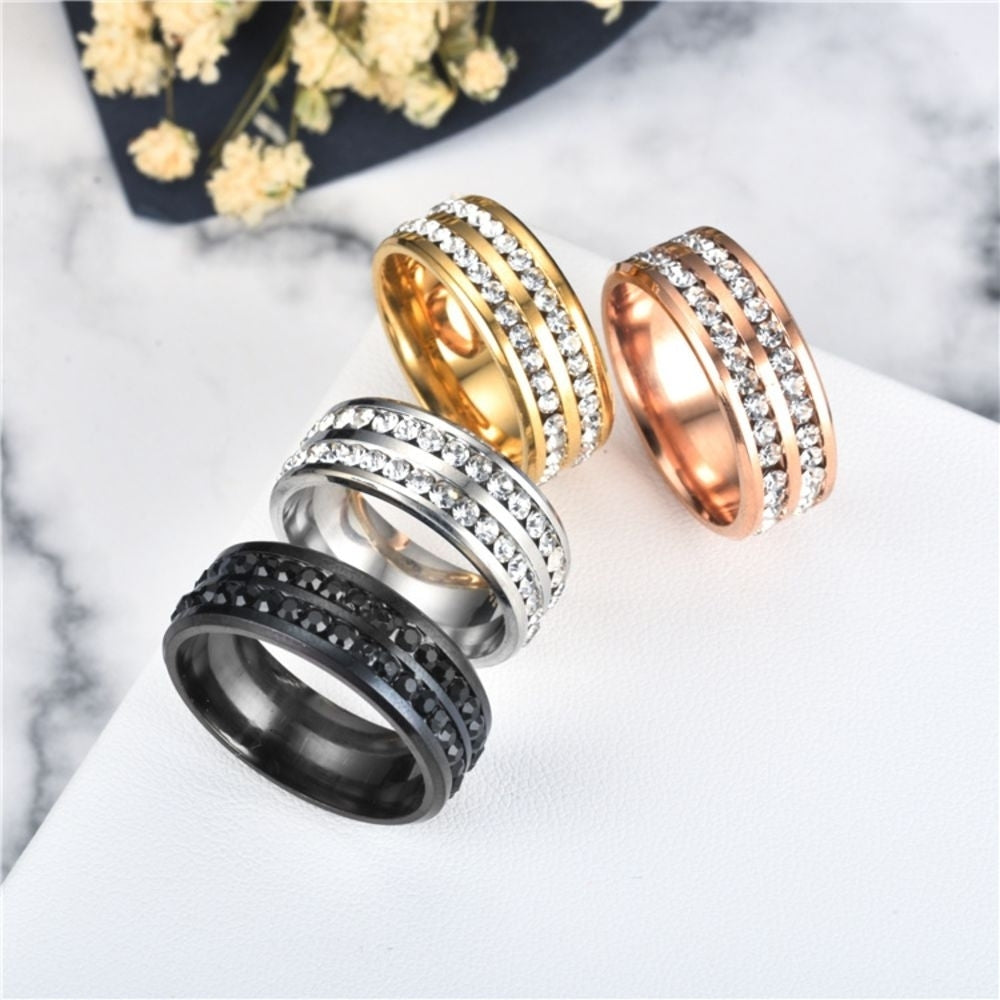 Stainless Steel Double Row Crystal Ring Image 6