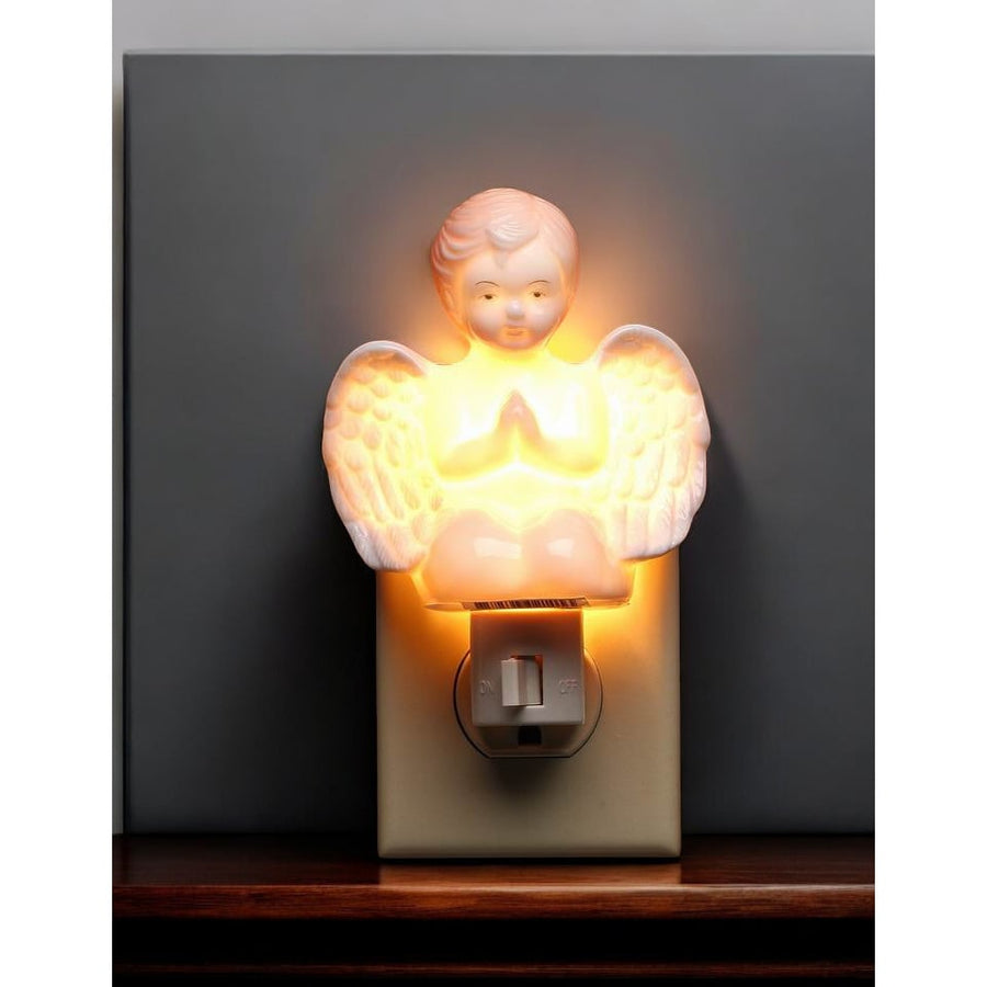 Ceramic Praying Cherub Angel Nightlight 3.5 inches Religious Gift Baptism Decor Image 1