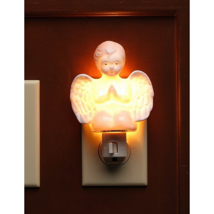 Ceramic Praying Cherub Angel Nightlight 3.5 inches Religious Gift Baptism Decor Image 3