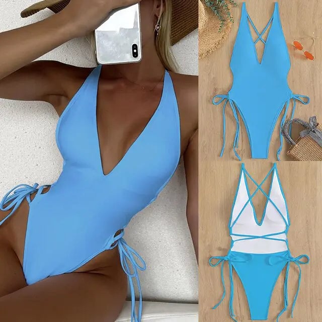 Lace-Up One-Piece: Swimwear Elegance Image 2