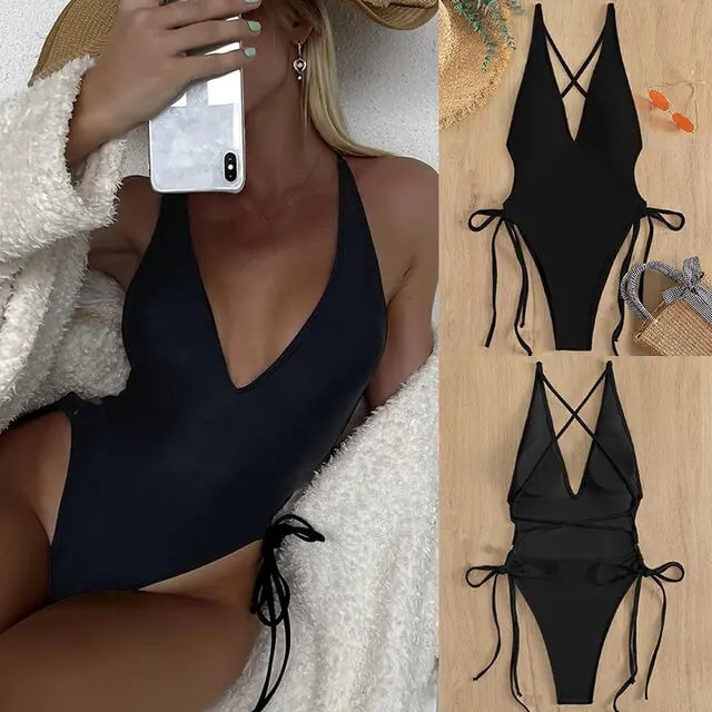 Lace-Up One-Piece: Swimwear Elegance Image 3