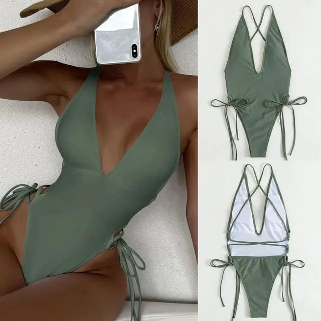 Lace-Up One-Piece: Swimwear Elegance Image 11