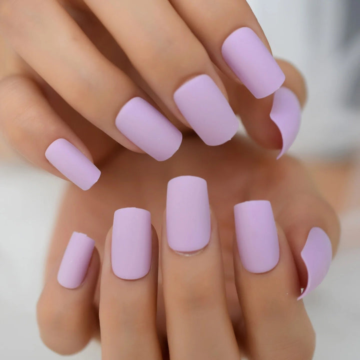 Matte Presson Nails Medium Length Square Lavender Solid Color Bare Fake Nails False Full Cover Nail Tips For Daily Image 1