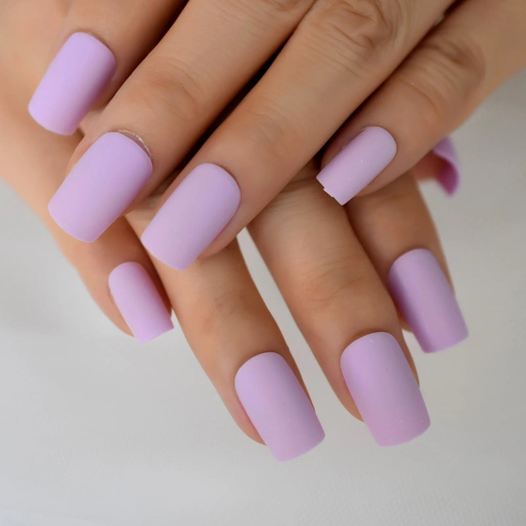 Matte Presson Nails Medium Length Square Lavender Solid Color Bare Fake Nails False Full Cover Nail Tips For Daily Image 2