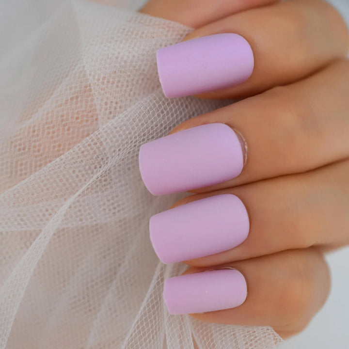 Matte Presson Nails Medium Length Square Lavender Solid Color Bare Fake Nails False Full Cover Nail Tips For Daily Image 3