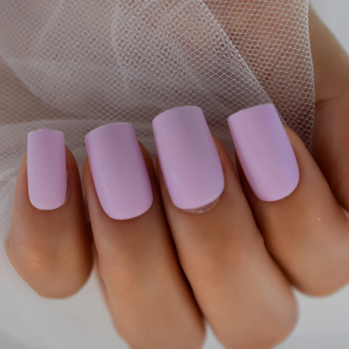 Matte Presson Nails Medium Length Square Lavender Solid Color Bare Fake Nails False Full Cover Nail Tips For Daily Image 4