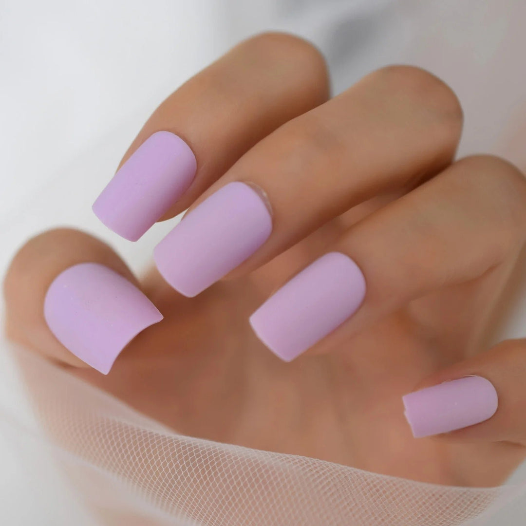 Matte Presson Nails Medium Length Square Lavender Solid Color Bare Fake Nails False Full Cover Nail Tips For Daily Image 4