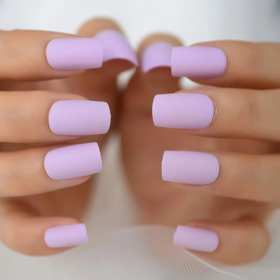 Matte Presson Nails Medium Length Square Lavender Solid Color Bare Fake Nails False Full Cover Nail Tips For Daily Image 6