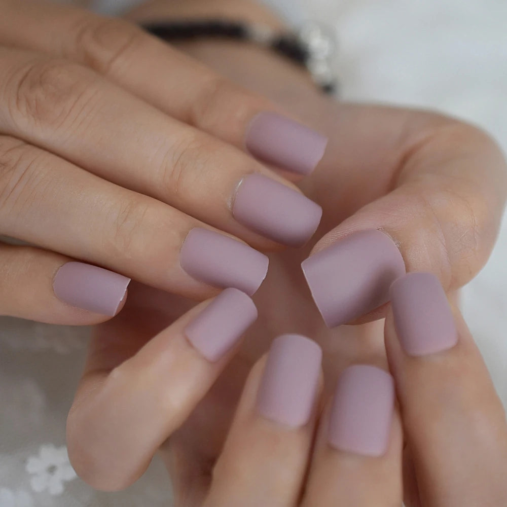 Matte Presson Nails Medium Length Square Lavender Solid Color Bare Fake Nails False Full Cover Nail Tips For Daily Image 9