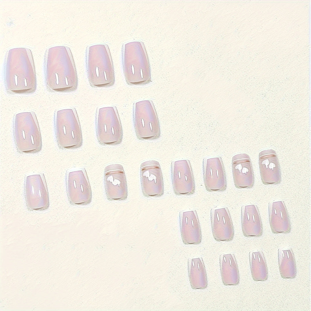 24pcs Short Square Press On Nails With Heart Design French Tip Fake Nails,Full Cover False Nails For Women And Girls Image 3