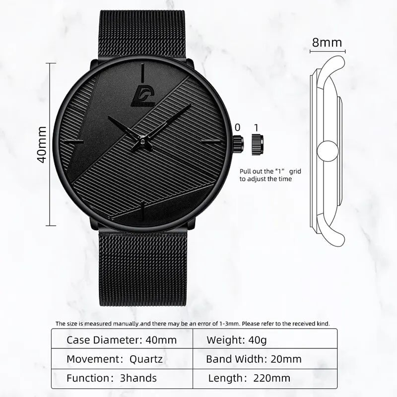 3PCS Set Minimalism Fashion Mens Watches Simple Men Business Mesh Belt Quartz Watch Male Casual Necklace Bracelet Image 2