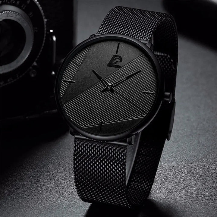 3PCS Set Minimalism Fashion Mens Watches Simple Men Business Mesh Belt Quartz Watch Male Casual Necklace Bracelet Image 3