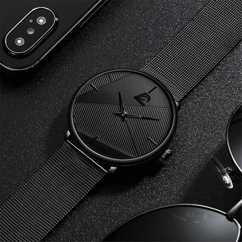 3PCS Set Minimalism Fashion Mens Watches Simple Men Business Mesh Belt Quartz Watch Male Casual Necklace Bracelet Image 4