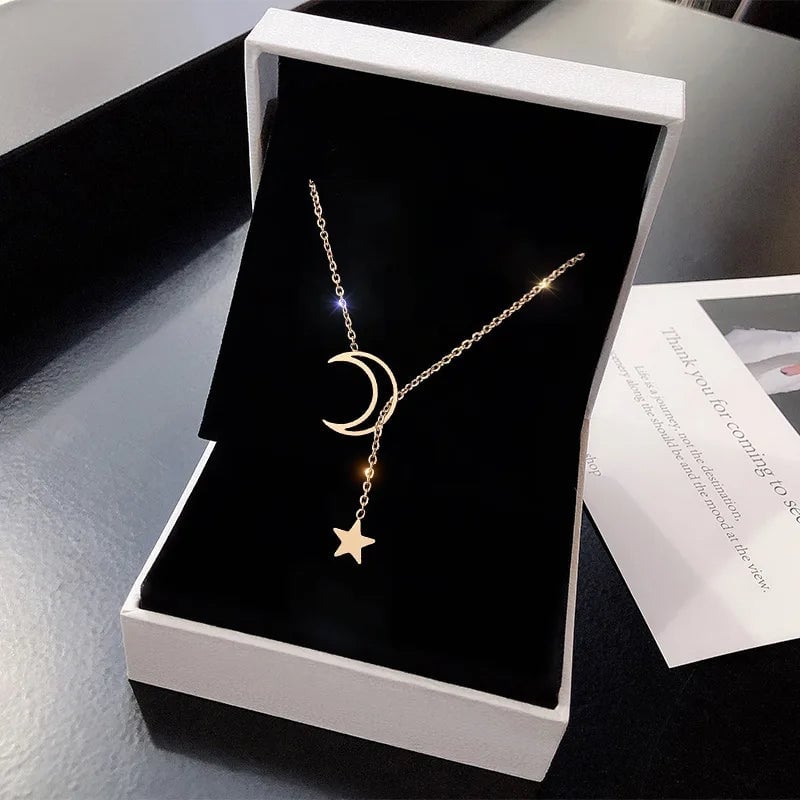 Simple Moon Star Pendant Choker Necklace Simple Gold Color Alloy Charm Chain Collares Necklace For Women Party Jewelry Image 1