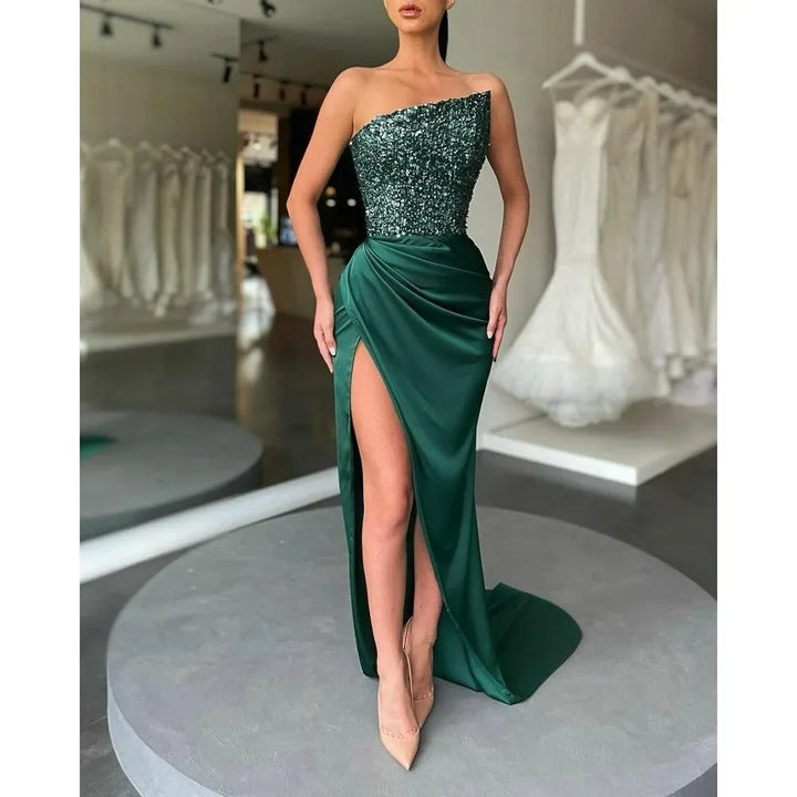 Green Sequin Fairy Long Sleeveless Fashion Romance Temperament Party Prom Gowns for Women Evening Dress Image 1