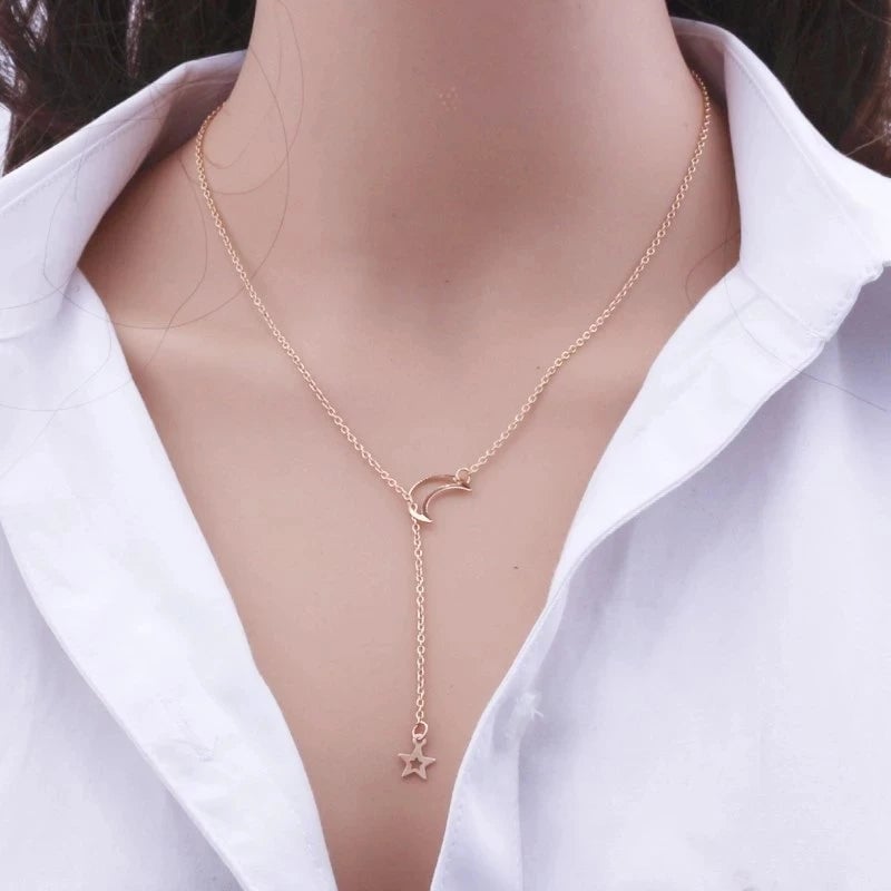 Simple Moon Star Pendant Choker Necklace Simple Gold Color Alloy Charm Chain Collares Necklace For Women Party Jewelry Image 6