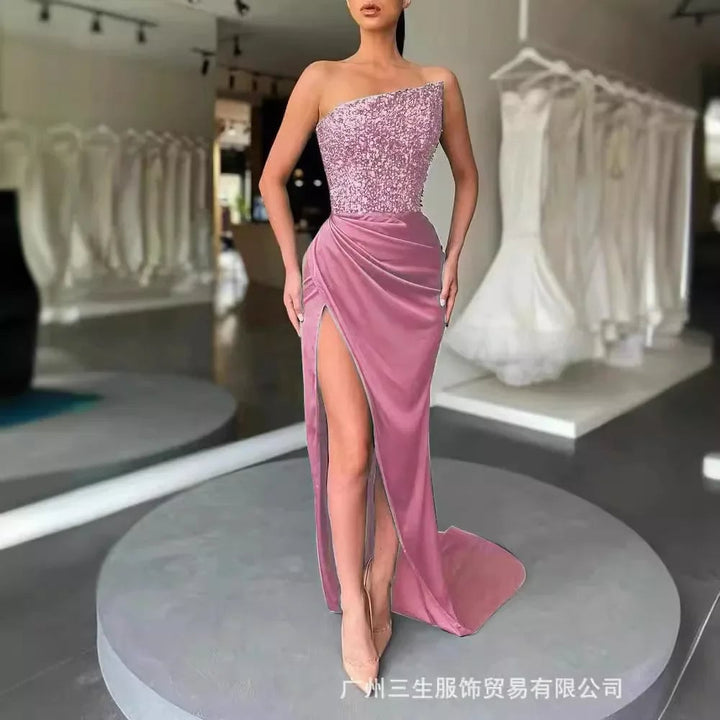 Green Sequin Fairy Long Sleeveless Fashion Romance Temperament Party Prom Gowns for Women Evening Dress Image 1