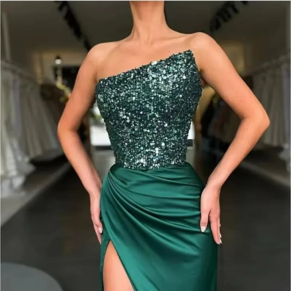 Green Sequin Fairy Long Sleeveless Fashion Romance Temperament Party Prom Gowns for Women Evening Dress Image 9