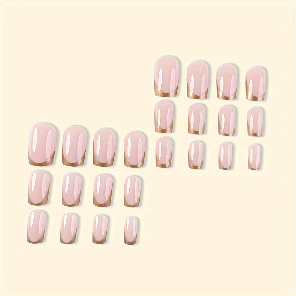 Chic Golden-Edged French Tip Press-On Nails - Medium Ballet Shape Glossy Finish Gradient/Solid Color Options For Women Image 2