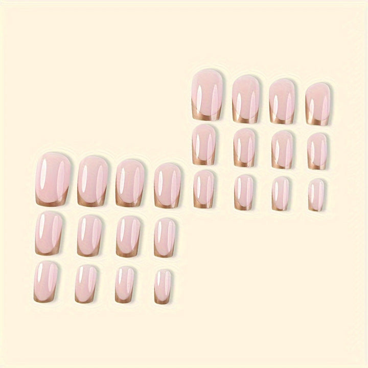 Chic Golden-Edged French Tip Press-On Nails - Medium Ballet Shape Glossy Finish Gradient/Solid Color Options For Women Image 2